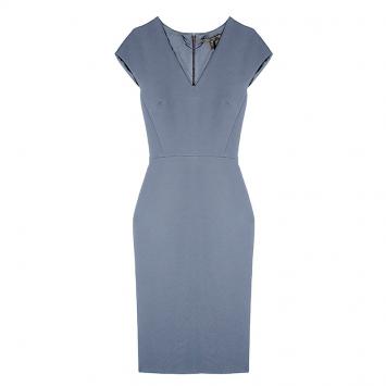 Victoria Beckham Dove Grey V-Neck Cap Sleeve Fitted Dress S