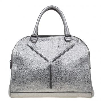 Saint Laurent Paris Metallic Silver Leather Sac 32 Tote