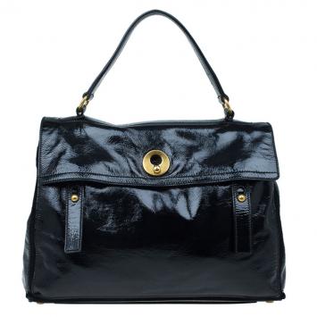 Saint Laurent Paris Black Patent Large Muse Two Tote