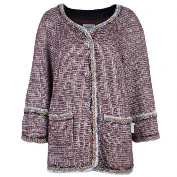 Pre Owned Chanel Burgundy Tweed Jacket XXL