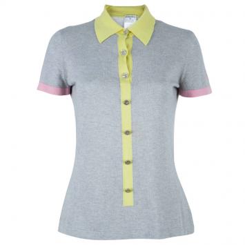 Pre Owned Chanel Gray Cashmere Blend Polo Shirt M