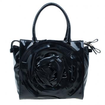 Valentino Black Patent Petale Hand Bag