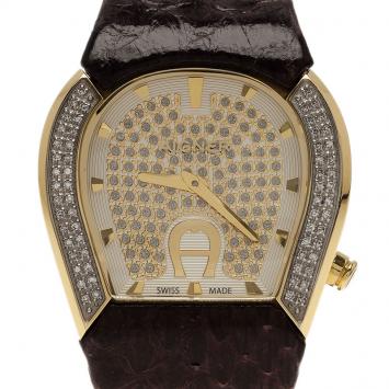Aigner Cremona Quartz Diamond Stainless Steel Brown Leather Womens Watch 44 MM