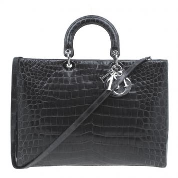 Dior Grey Crocodile Extra Large Lady Dior Tote
