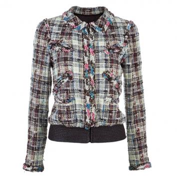 Pre Owned Chanel Multicolor Tweed Zip Front Jacket M