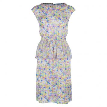 Pre Owned Chanel Multicolor Floral Peplum Dress L