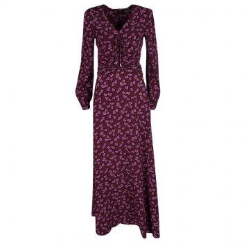 Pre Owned Gucci Resort'14 Multicolor Heart Printed Silk Gathered Maxi Dress S