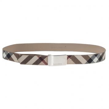 Burberry Beige Haymarket Check Plaque Belt