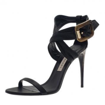 Burberry Black Leather Criss Cross Buckle Sandals Size 38.5
