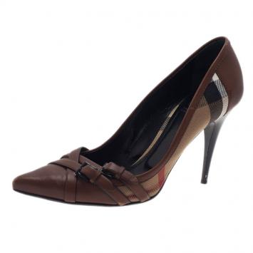 Burberry Brown Leather Novacheck Pointed Toe Buckle Pumps Size 39