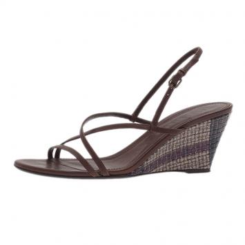 Burberry Brown Leather Strappy Wedges Size 38.5