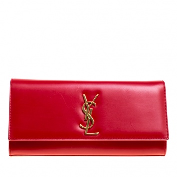 Pre Owned Saint Laurent Red Leather Cassandre Clutch