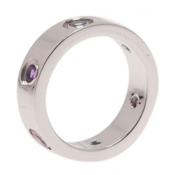 Cartier Love Colored Gemstones and White Gold Band Ring Size 49