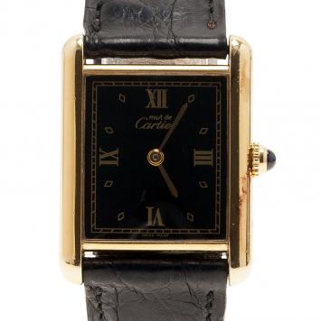 Cartier Black Stainless Steel Vintage Tank Women's Wristwatch 23MM