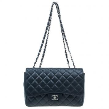 Chanel Black Quilted Caviar Leather Jumbo Classic Flap Bag