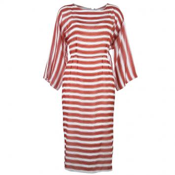 Dolce and Gabbana Red And White Striped Silk Chiffon Dress M