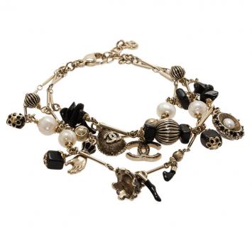 Chanel CC Faux Pearl Charm Gold Tone Bracelet