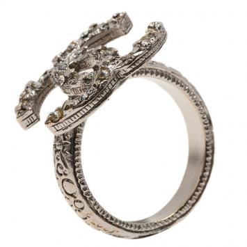 Chanel CC Silver Tone Ring Size 52.5