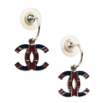 Chanel CC Union Jack Multi Color Enamel Silver Tone Earrings