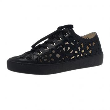 Chanel Black Flower Cutout Leather Sneakers Size 39