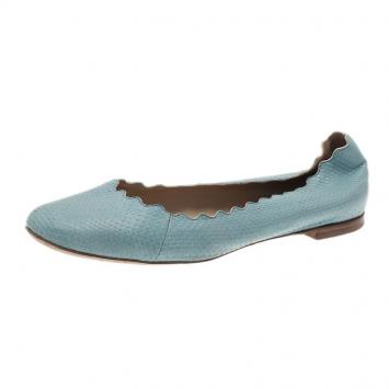 Chloe Blue Lauren Python Embossed Ballet Flats Size 38.5