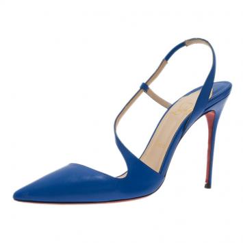 Christian Louboutin Blue Leather June Slingback Sandals Size 40