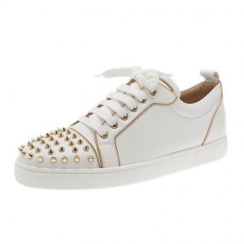 Christian Louboutin White Leather Rush Spiked Sneakers Size 40