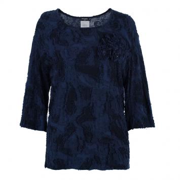 Pre Owned Chanel Navy Textured Camellia Top XL