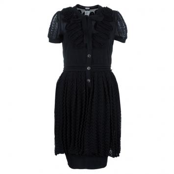 Pre Owned Chanel Black Crinkle Detail Dress M