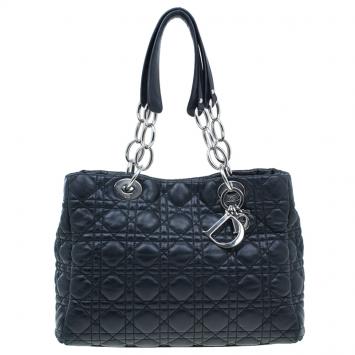 Dior Black Cannage Quilted Soft Leather Small Dior Shopping Tote