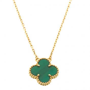 Pre Owned Van Cleef & Arpels Vintage Alhambra Malachite Yellow Gold Pendant Necklace