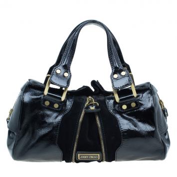 Jimmy Choo Black Patent and Suede Marla Satchel Bag
