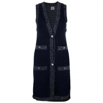 Pre Owned Chanel Navy Contrast Trim Sleeveless Cardigan S