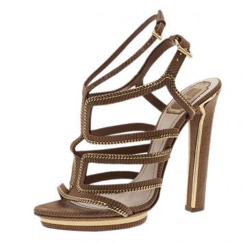 Dior Beige Lizard Embossed Chain Strappy Sandals Size 39