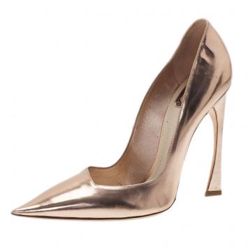 Dior Gold Mirror Leather Pointed Toe Pumps Size 41