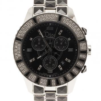 Dior Christal Quartz Chronograph Date Stainless Steel Black Unisex Watch 39 mm