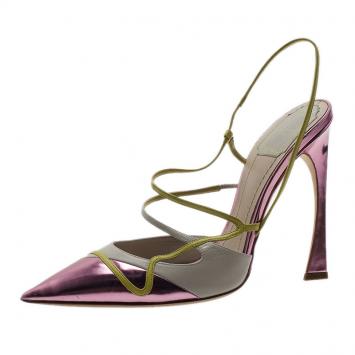 Dior Tricolor Metallic Pointed Toe Slingback Sandals Size 40