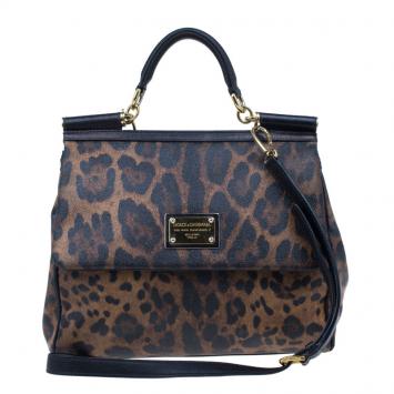 Dolce and Gabbana Leopard Print Leather Miss Sicily Tote