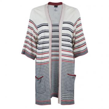 Pre Owned Chanel Off White Striped Cardigan XL 