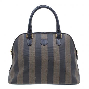 Pre Owned Fendi Brown Canvas Pequin Medium Tote