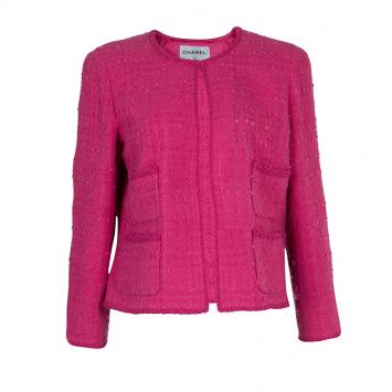 Pre Owned Chanel Pink Wool Jacket L