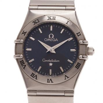 Omega Black Stainless Steel Constellation Women's Wristwatch 22MM