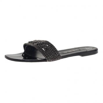 Gina Black Athena Crystal Flat Sandals Size 40