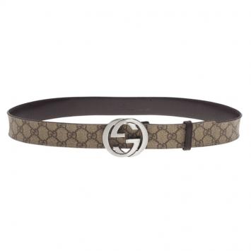 Gucci Beige Canvas Interlocking G Buckle Plus Belt 95CM
