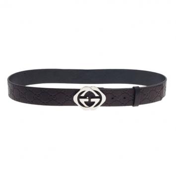 Pre Owned Gucci Black Guccissima Leather Square Interlocking G Buckle Belt 90CM