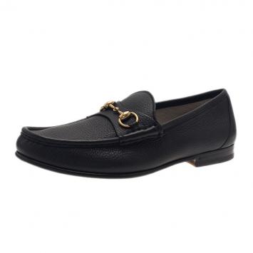 Pre Owned Gucci Black Leather 1953 Horsebit Loafers Size 43.5