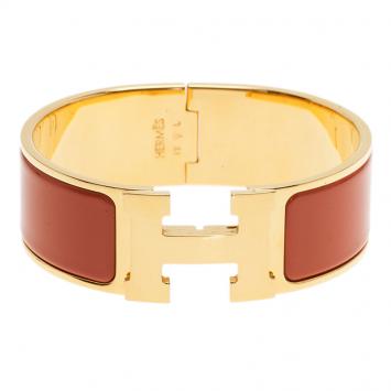 Hermes Clic Clac H Wide Gold-Plated Orange Enamel Bracelet PM