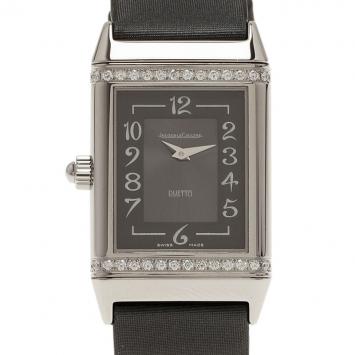 Jaeger LeCoultre Black and White Stainless Steel Reverso Duetto Women's Wristwatch 33MM