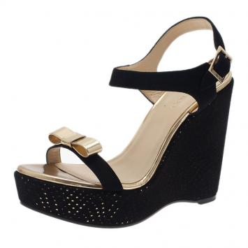 Jimmy Choo Black and Gold Nice Wedge Sandals  Size 41