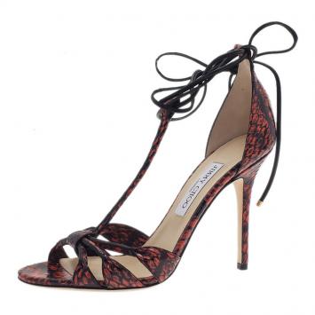 Jimmy Choo Orange Elaphe and Leather Motive Ankle Wrap Sandals Size 40